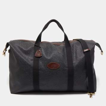 Pre Owned Mulberry Black/Brown Grain Leather Oversized Top Zip Weekender Bag