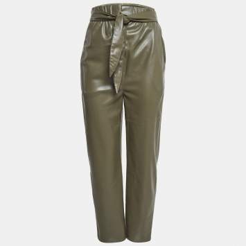 Pre Owned Nanushka Green Faux Leather High Rise Belted Pants S