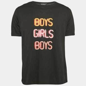 Pre Owned Neil Barrett Black Printed Cotton and Modal Round Neck T-Shirt M