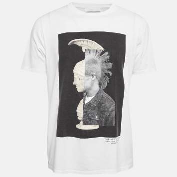 Pre Owned Neil Barrett White Mohawk Warrior Print Cotton T-shirt L