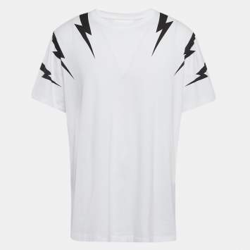 Neil Barrett White Printed Cotton Knit T-Shirt XXL