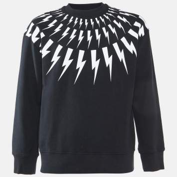 Pre Owned Neil Barrett Black Thunder Bolt Print Cotton Easy Fit Sweatshirt M