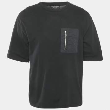 Pre Owned Neil Barrett Black Pocket Detail Jersey Crewneck T-Shirt L