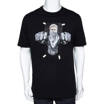Pre Owned Neil Barrett Black Graphic Printed Cotton Athletic Fit T-Shirt L