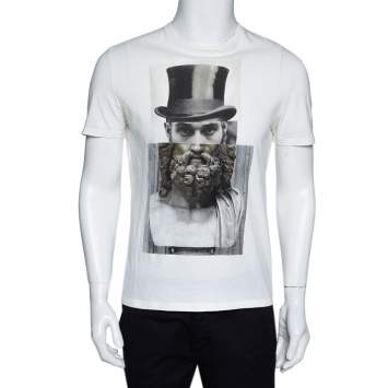 Pre Owned Neil Barrett Cream Cotton Hybrid Top Hat Statue Print T-Shirt S 