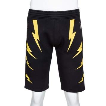 Pre Owned Neil Barrett Black & Yellow Slouch Fit Thunderbolt Shorts M