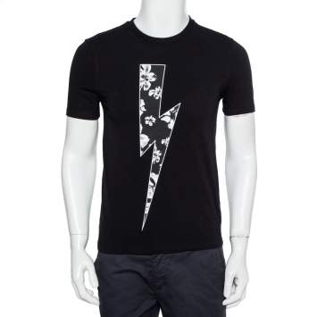 Neil Barrett Black Floral Bolt Printed Crewneck T-Shirt S