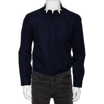 Pre Owned Neil Barrett Navy Blue Cotton Star Collar Slim Fit Shirt L