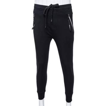 Pre Owned Neil Barrett Black Knit Zipped Pocket Low Rise Skinny Fit Track Trousers L