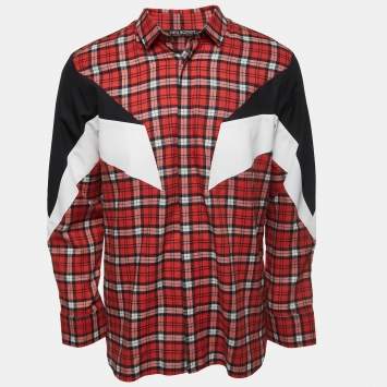 Pre Owned Neil Barrett Red/Black Plaid Brushed Cotton Button Front Full Sleeve Shirt L