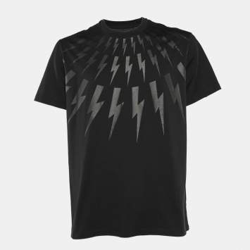 Pre Owned Neil Barrett Black Thunderbolt Print Cotton Slim Fit T-Shirt XL