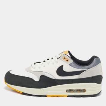 Pre Owned Nike Multicolor Mesh and Leather Air Max 1 Athletic Department Light Bone University Gold Sneakers Size 44