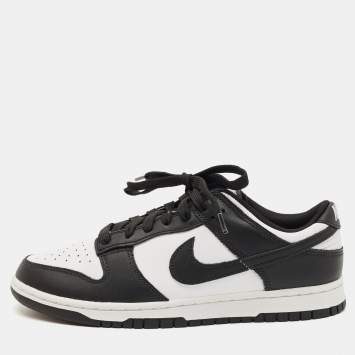 Pre Owned Nike Black/White Leather Dunk Low Retro Panda Sneakers Size 42