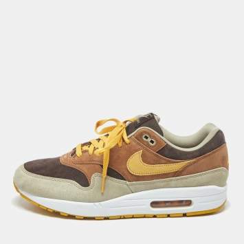 Pre Owned Nike Air Max 1 PRM Duck Pecan Yellow Ochre Size 45.5 Multicolor Suede Low Top Sneakers
