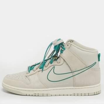 Pre Owned Nike Dunk First Use Sail Size 45 Grey/Green Leather and Suede High Top Sneakers