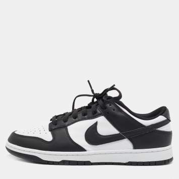 Pre Owned Nike White/Black Leather Dunk Low Sneakers Size 46