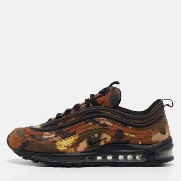 Pre Owned Nike Brown/Black Leather and Canvas Air Max 97 Country Camo Sneakers Size 45
