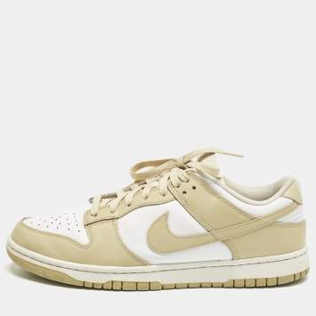 Pre Owned Nike Beige/White Leather Dunk Low Team Gold Sneakers Size 45