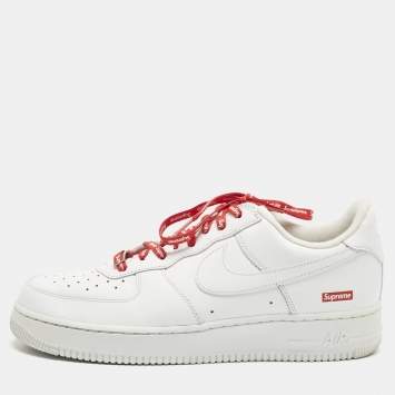 Pre Owned Nike x Supreme White Leather Air Force 1 Low Sneakers Size 45