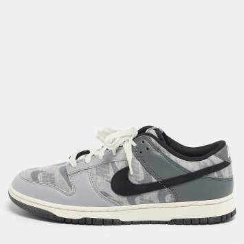 Pre Owned Nike Dunk SE Copy Paste Size 46 Grey Knit Fabric and Leather Low Top Sneakers