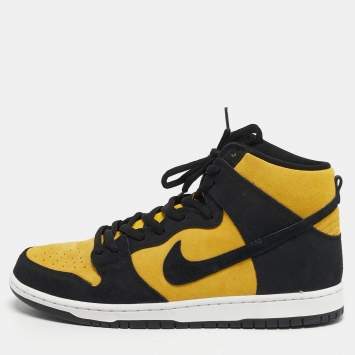 Pre Owned Nike SB Dunk Pro Reverse Goldenrod Size 45.5 Yellow/Black Nubuck Leather High Top Sneakers