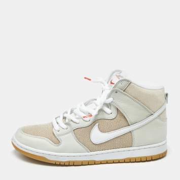 Pre Owned Nike SB Dunk Pro ISO Natural Size Beige Canvas and Nubuck Leather High Top Sneakers