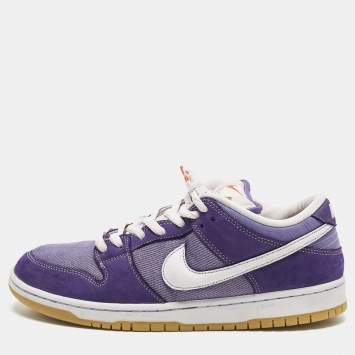 Pre Owned Nike SB Dunk Low Size 46 Purple/White Fabric and Nubuck Leather Lace Up Sneakers