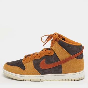 Pre Owned Nike Dunk HI Retro PRM Size 45 Brown/Grey Suede High Top Sneakers