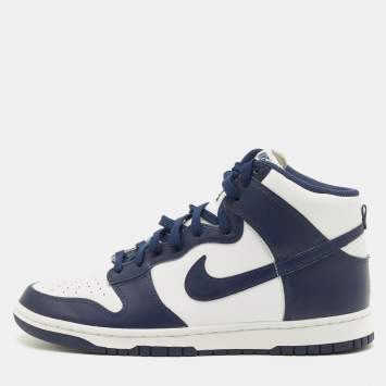 Pre Owned Nike Dunk Championship Navy Size 45 Navy Blue/White Leather High Top Sneakers