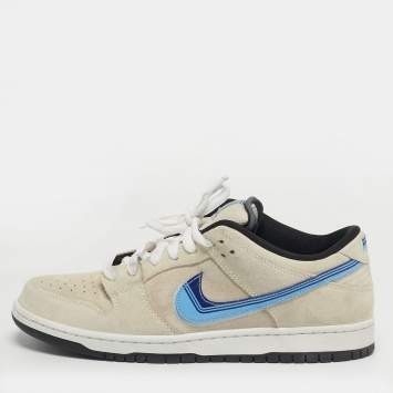 Pre Owned Nike SB Dunk Truck It Size 45 Cream/Blue Suede and Patent Leather Low Top Sneakers