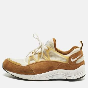 مملوكة مسبقًا Nike Air Trainer 1 Size 46 Brown/White Knit Fabric and Suede Lace Up Sneakers