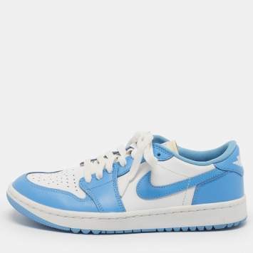 Pre Owned Nike Air Jordan 1 Low SE Size 40.5 Blue/White Leather Lace Up Sneakers