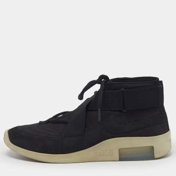 Pre Owned Nike Air Fear of God Raid Size 45 Black Canvas and Nubuck Leather High Top Sneakers