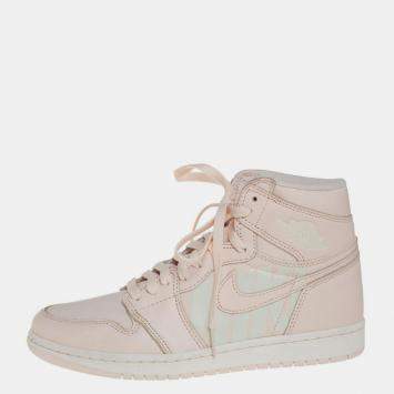 Pre Owned Nike x Jordan Beige Leather And Nylon OG Guava Ice Air Jordan 1 Retro High Top Sneakers Size 41