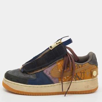 Pre Owned Nike Air Multicolor Leather And Canvas Force 1 Low Travis Scott Cactus Jack Sneakers Size 39