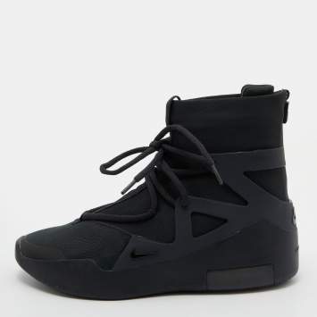 Pre Owned Nike Air X Fear Of God Black Leather and Mesh High Top Sneakers Size 42.5