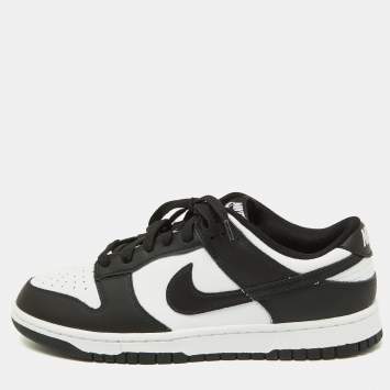 Pre Owned Nike Black/White Leather Dunk Low Top Sneakers Size 45