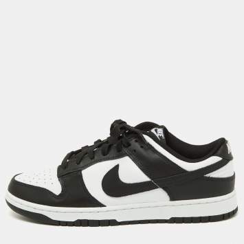 Pre Owned Nike Black/White Leather Dunk Low Top Sneakers Size 46