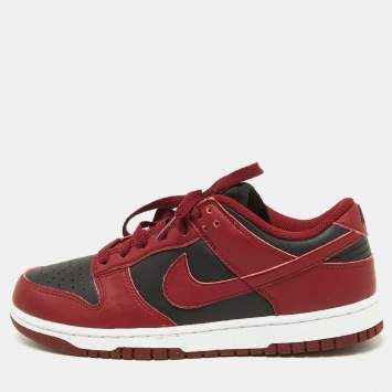 Pre Owned Nike Red/Black Leather Dunk Low Top "Team Red" Sneakers Size 40