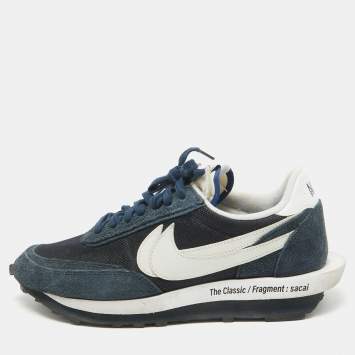 Pre Owned Nike x Sacai Navy Blue Mesh and Suede LD Waffle SF Blue Void Sneakers Size 46