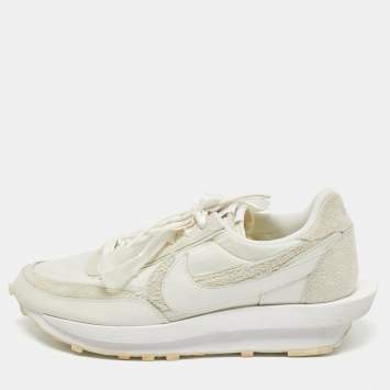 Pre Owned Nike x Sacai White/Grey Suede and Nylon LD Waffle Sneakers Size 46