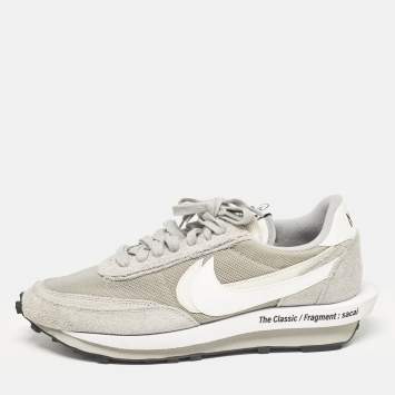 Pre Owned Nike x Sacai Grey Suede and Mesh LD Waffle SF Fragment Grey Sneakers Size 46