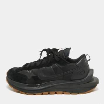 Pre Owned Nike x Sacai Black Leather and Nylon VaporWaffle Black Gum Sneakers Size 46