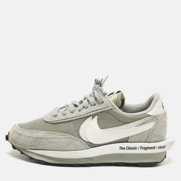 Pre Owned Nike x Sacai LD Waffle SF Fragment Grey Size 42.5 Grey Suede and Mesh Low Top Sneakers