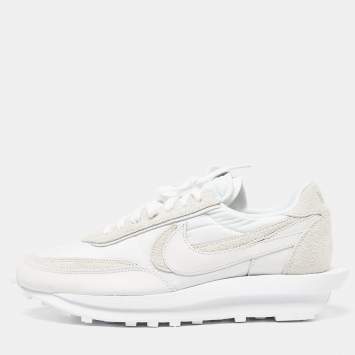 Pre Owned Nike x Sacai White Suede,Leather and Nylon LD Waffle Sneakers Size 46