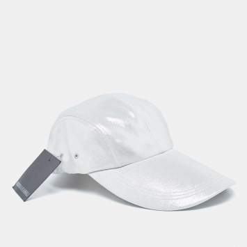 Pre Owned Norma Kamali Silver Lame Long Bill Baseball Cap One Size