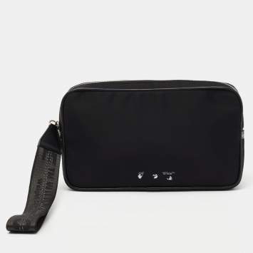 Pre Owned Off-White Black Nylon Logo Print Wristlet Clutch