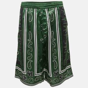 Pre Owned Off-White Green Bandana Print Satin Bermuda Shorts M