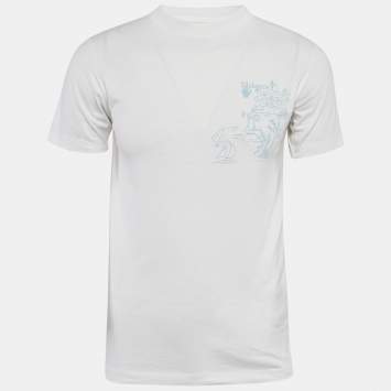 Pre Owned Off-White White Printed Cotton Knit Crew Neck T-Shirt XS