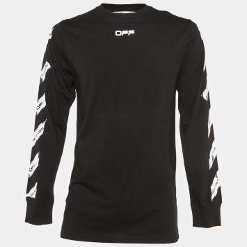 Pre Owned Off-White Black Airport Tape Print Cotton Long Sleeve T-Shirt M